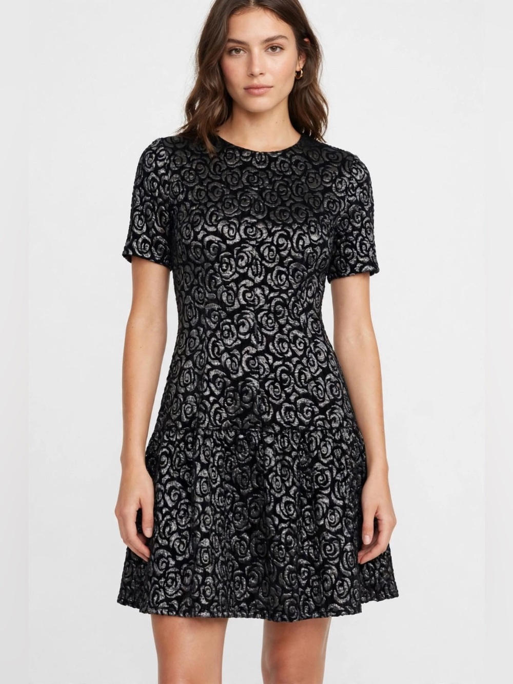 Kling Black Floral Jacquard Fit-and-Flare Dress